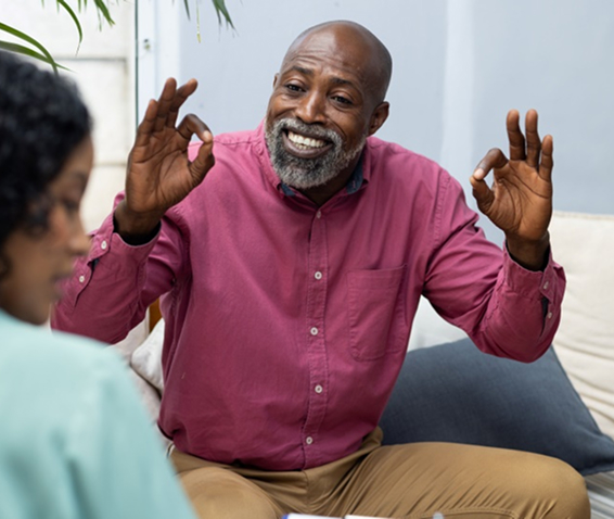 Man and woman in a discussion